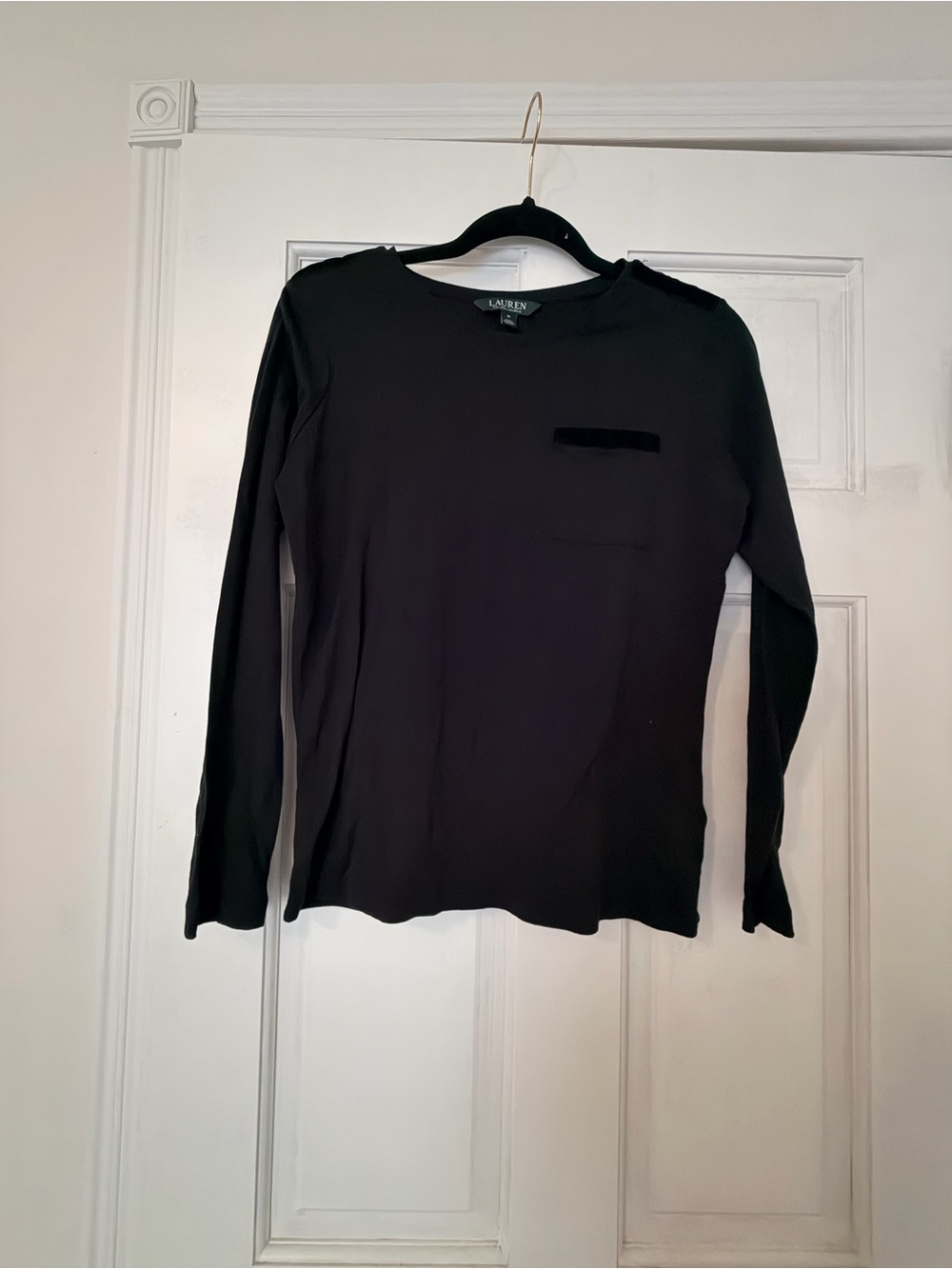 Lauren Ralph Lauren Black Long Sleeve Tee with Velvet Details
